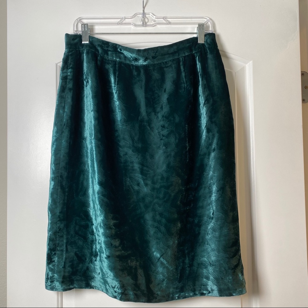 Vintage Givenchy Green Velvet Knee Length Skirt